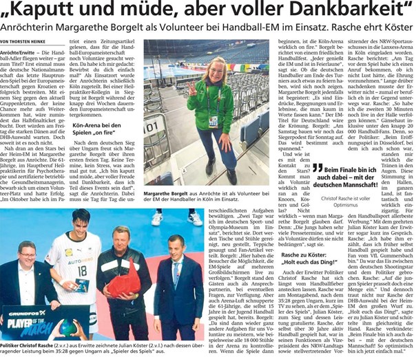 Christof Rasche (FDP) zeichnet "Player of the Game" bei Handball-EM aus