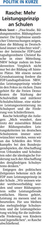 Rasche: Mehr Leistungsprinzip an Schulen